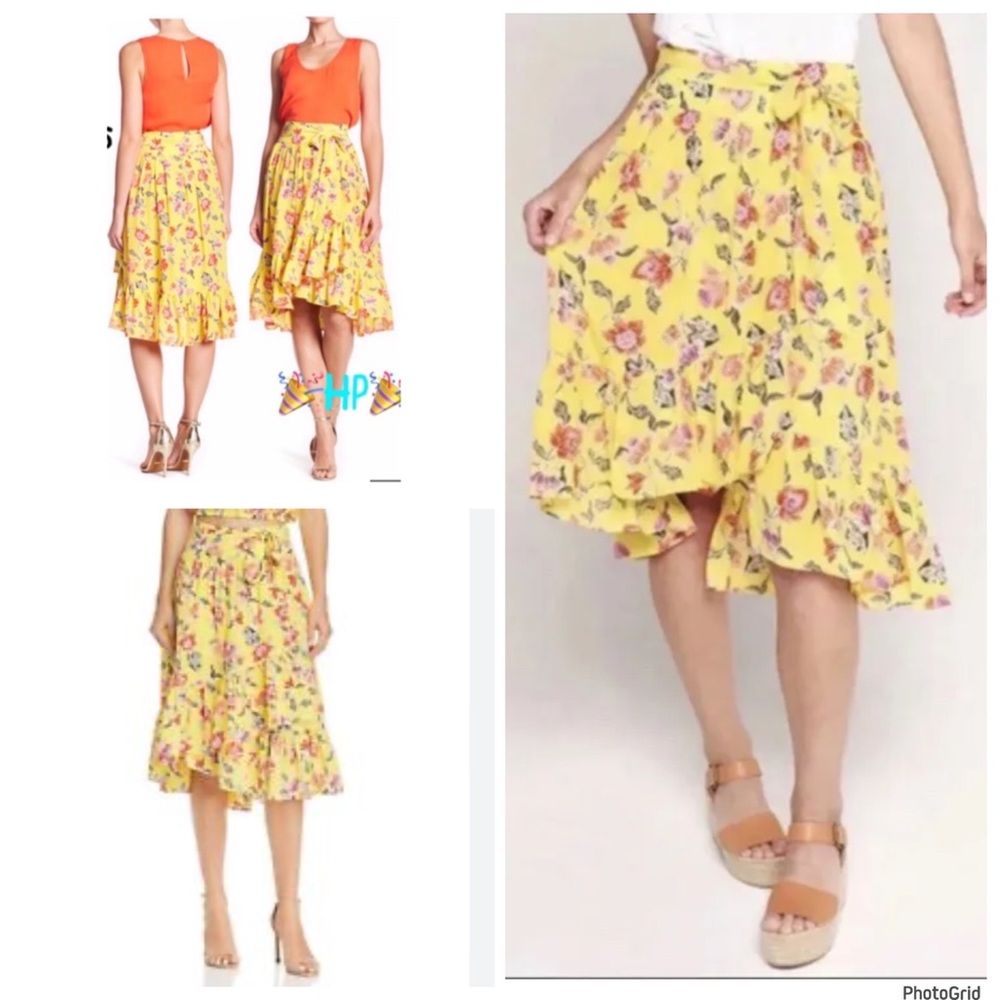 Beautees 16 plus size yellow floral high low skirts NWOT